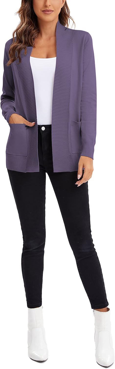 Urban CoCo Women's Lightweight Open Front Knit Cardigan Sweater Long Sleeve with Pocket - Image 6