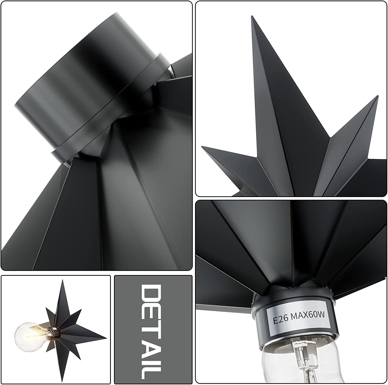 2 Pack Black Flush Mount Ceiling Light - 11.8 inch Star Lights Fixture Hallway Lighting Fixtures Ceiling Flush Mount Light Fixture for Kitchen Bathroom Bedroom Laundry Room (Bulb not included)
