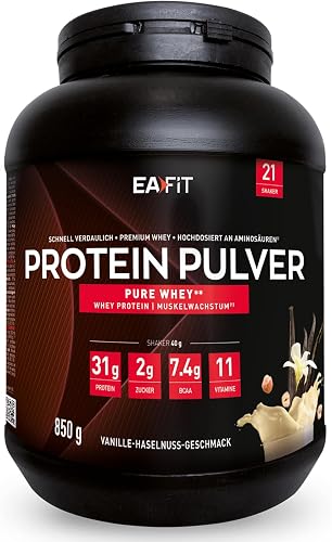 Protein Pulver Vanille Haselnuss 850g - Whey Protein Isolat - Muskelaufbau