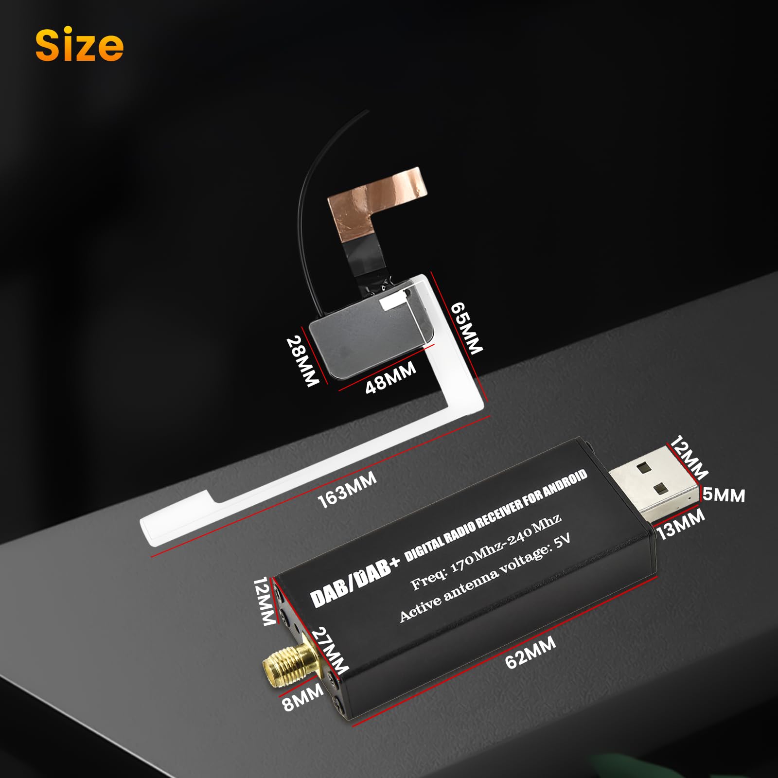 Inefala DAB Ricevitore per Autoradio, DAB Box per Ricevitore Radio Digitale, Ricevitore Sintonizzatore DAB+ con Antenna, Interfaccia Antenna SMA e USB 2.0, Modulo DAB Universale per Autoradio Android