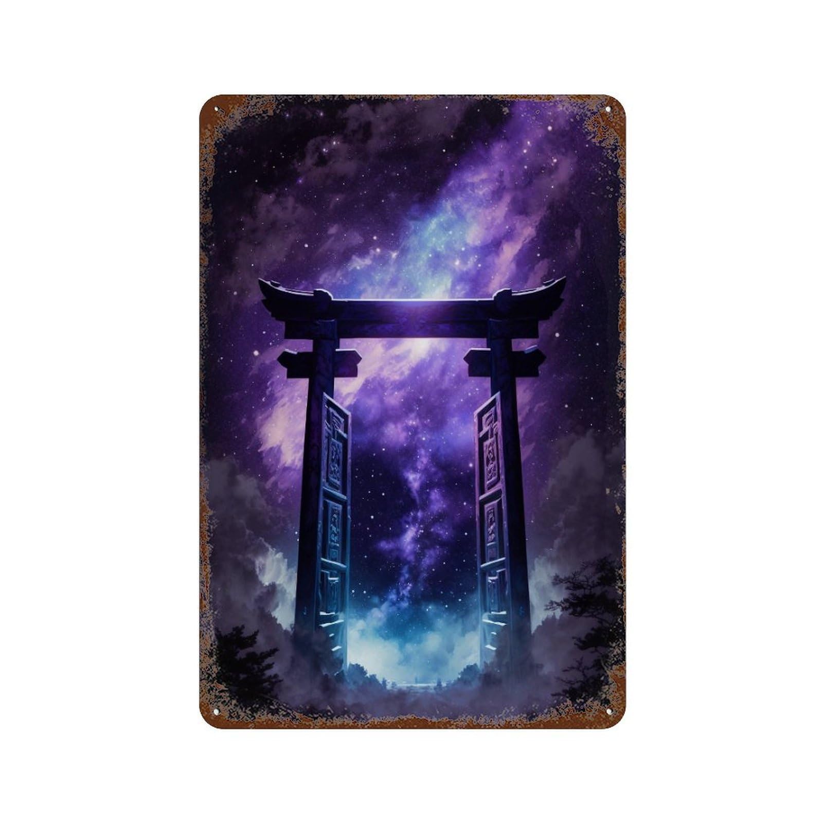 Galactic Torii Gateway -1 Distressed Metal Wall Sign 11.8"x7.9", for Garage, Bar And Workshop Decor, Decorative Metal Wall Art