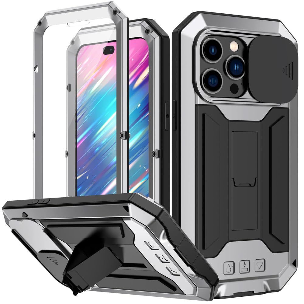 Étui de téléphone Armor en aluminium métal pour iPhone 13 Pro argent antichoc de luxe - 7