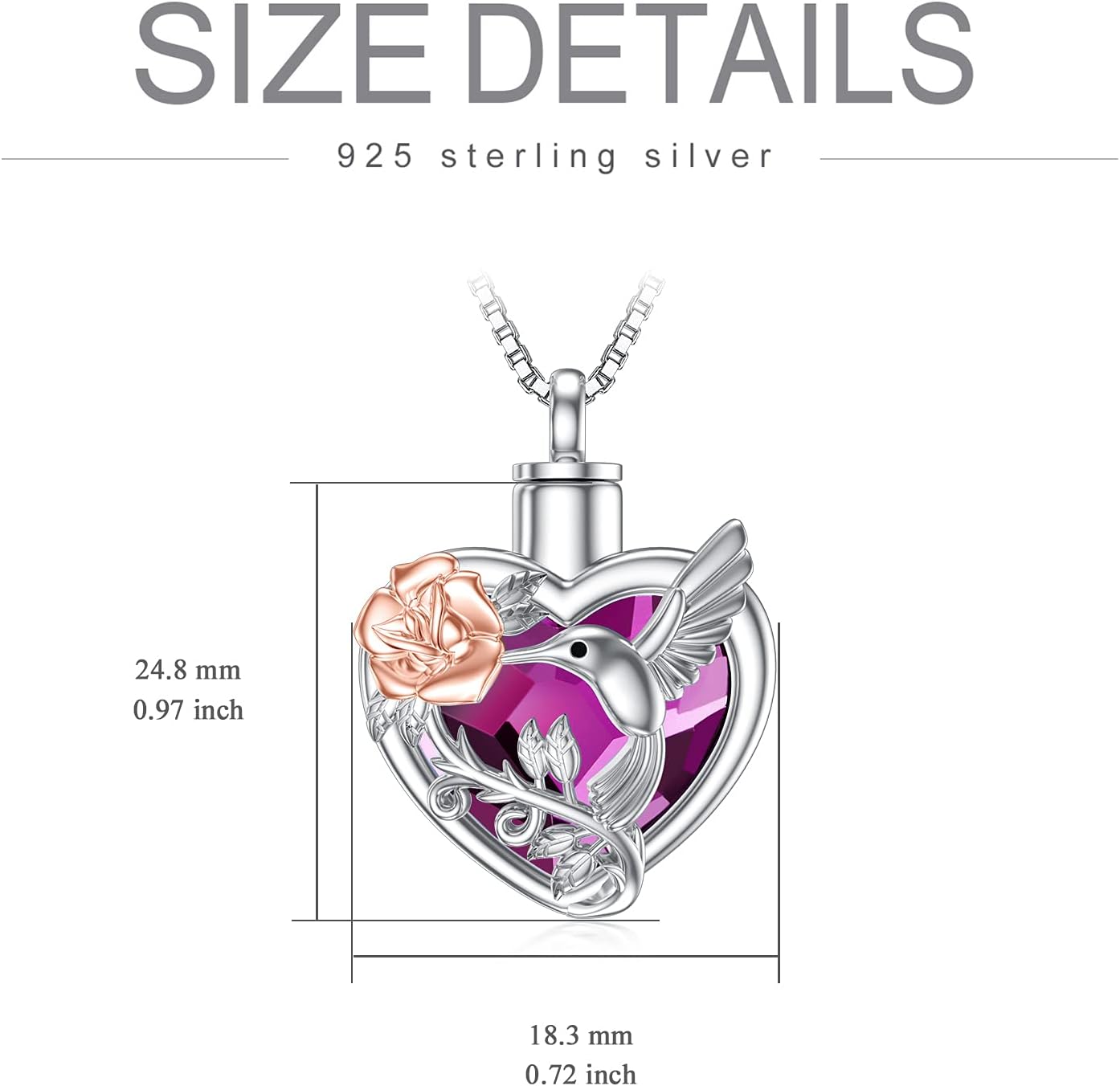 TOUPOP Hummingbird Urn Necklace for Ashes Sterling Silver with Crystal Cremation Jewelry w/Funnel Filler Keepsake Memory Jewelry for Women Girls - Image 5