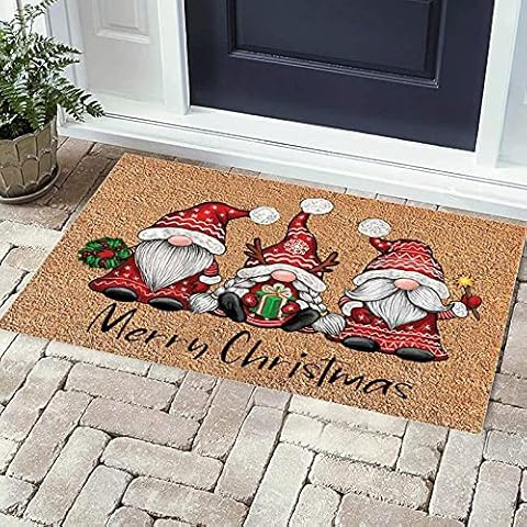 SoeHong Christmas Decorative Doormat, Merry Christmas Welcome Carpet, Christmas Gnome Door Mat, Non-Slip and Washable Winter Bath Mat, Santa Door Mat Decorations Ornaments Cover