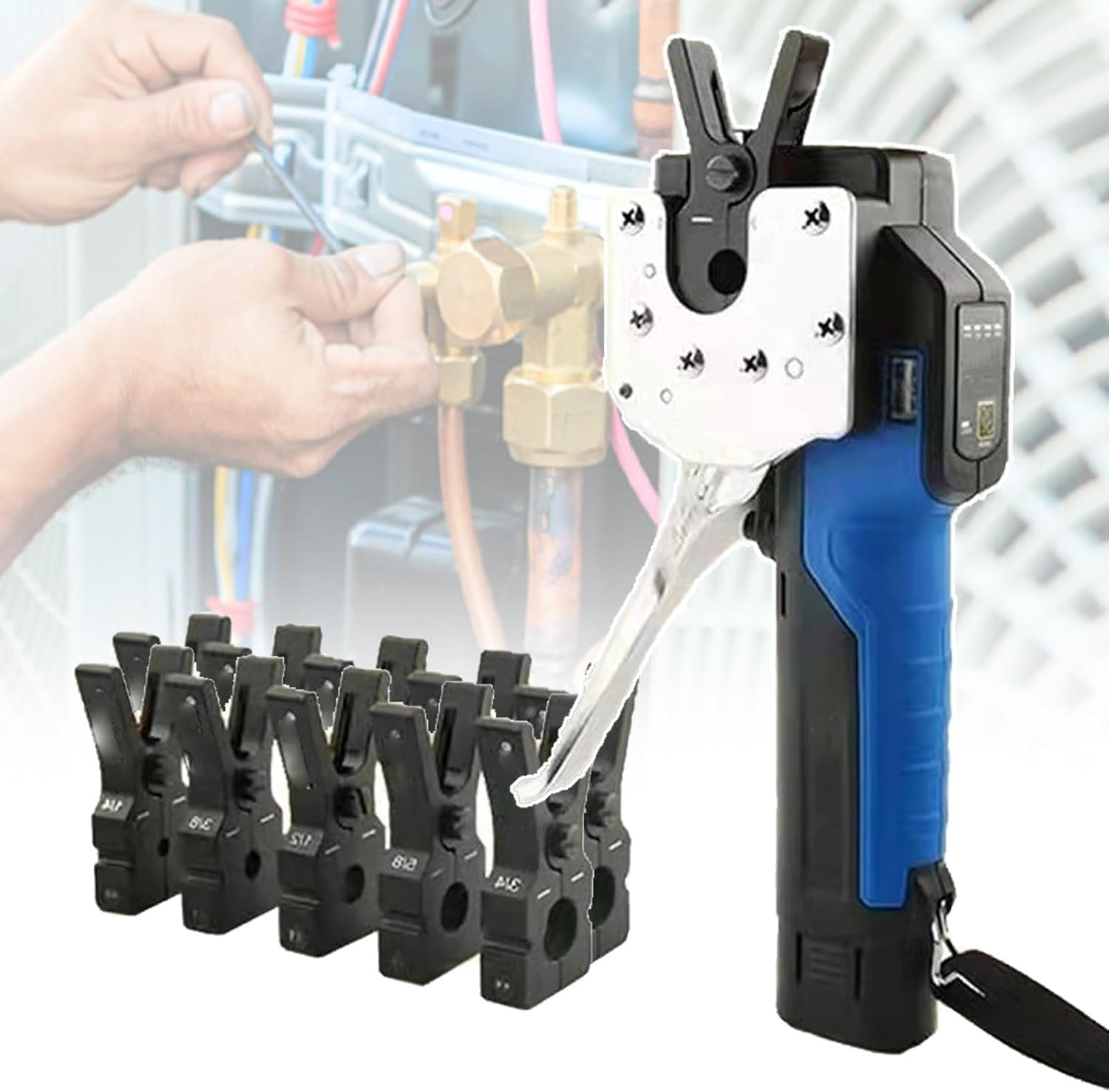 Power Flaring Tool Kit, Electric Tube Expanding Tool for Copper Pipe, Eccentric Tube Flare Machine, with Removable Battery and 9 Chucks(B)