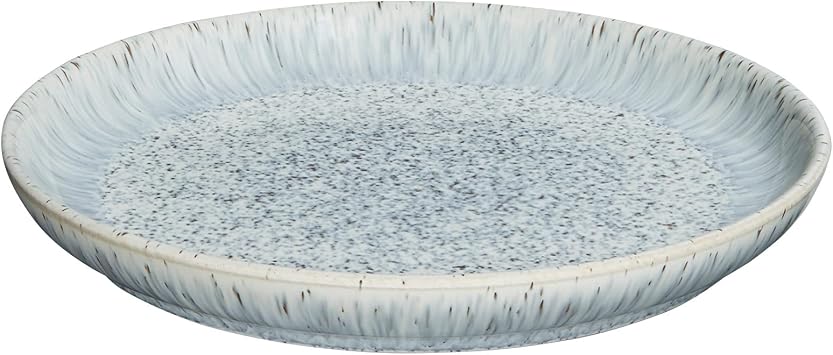 Denby - مجموعة لوحات متوسطة الحجم من Halo Speckle مكونة من 4 أطباق - رمادي، غسالة أطباق كوبيه منقوشة محايدة، صنوبر آمن للميكروويف مقاس 21 سم - أدوات مائدة خزفية حجرية مزججة - مقاومة للرقائق والكراك