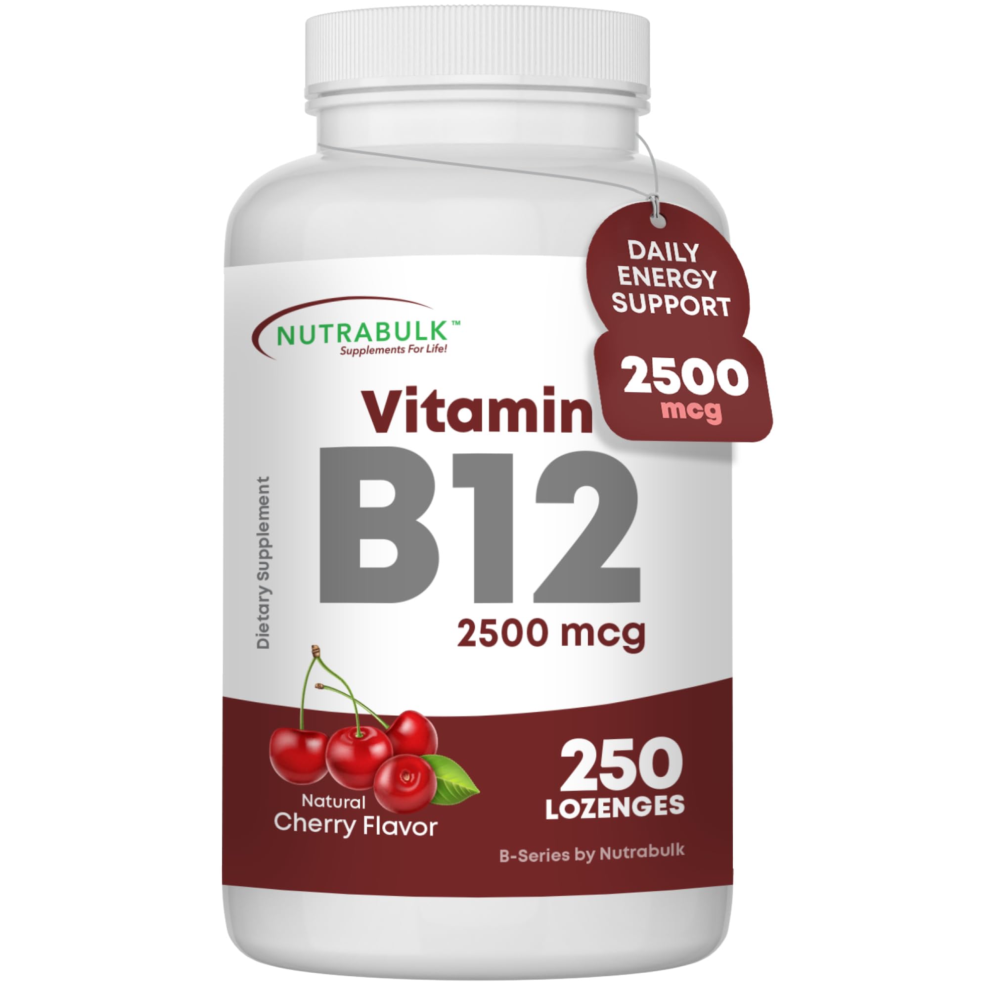 NutraBulk Vitamin B12 2500 mcg Cherry Flavored Sublingual Lozenges 1 Count (Pack of 1)