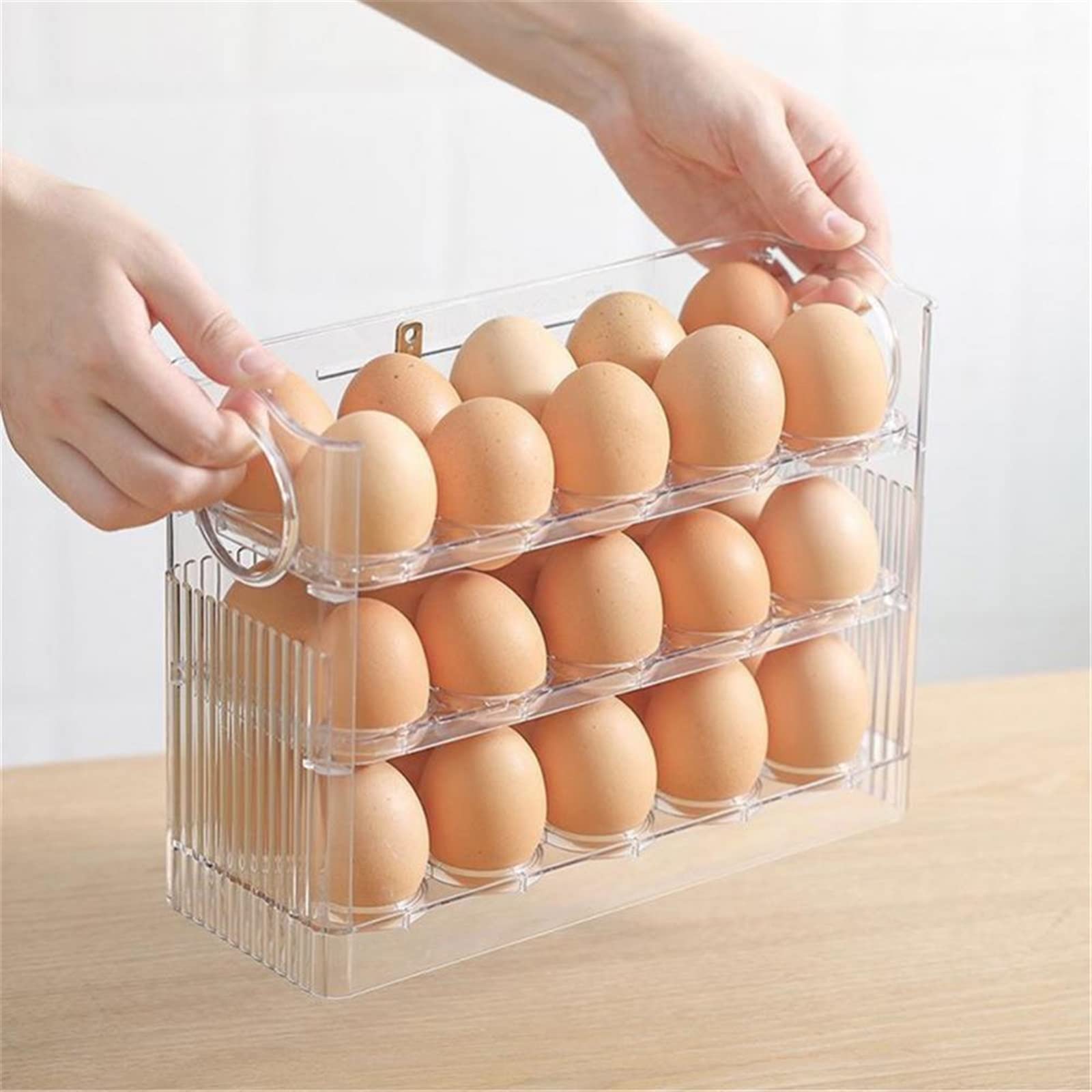 Compartimiento de Huevos para refrigerador Caja de Almacenamiento de Huevos Refrigerador de 3 Capas Soporte para Huevos Flip Egg Storage Rack Bandeja Contenedor Ahorro de Espacio Organizador