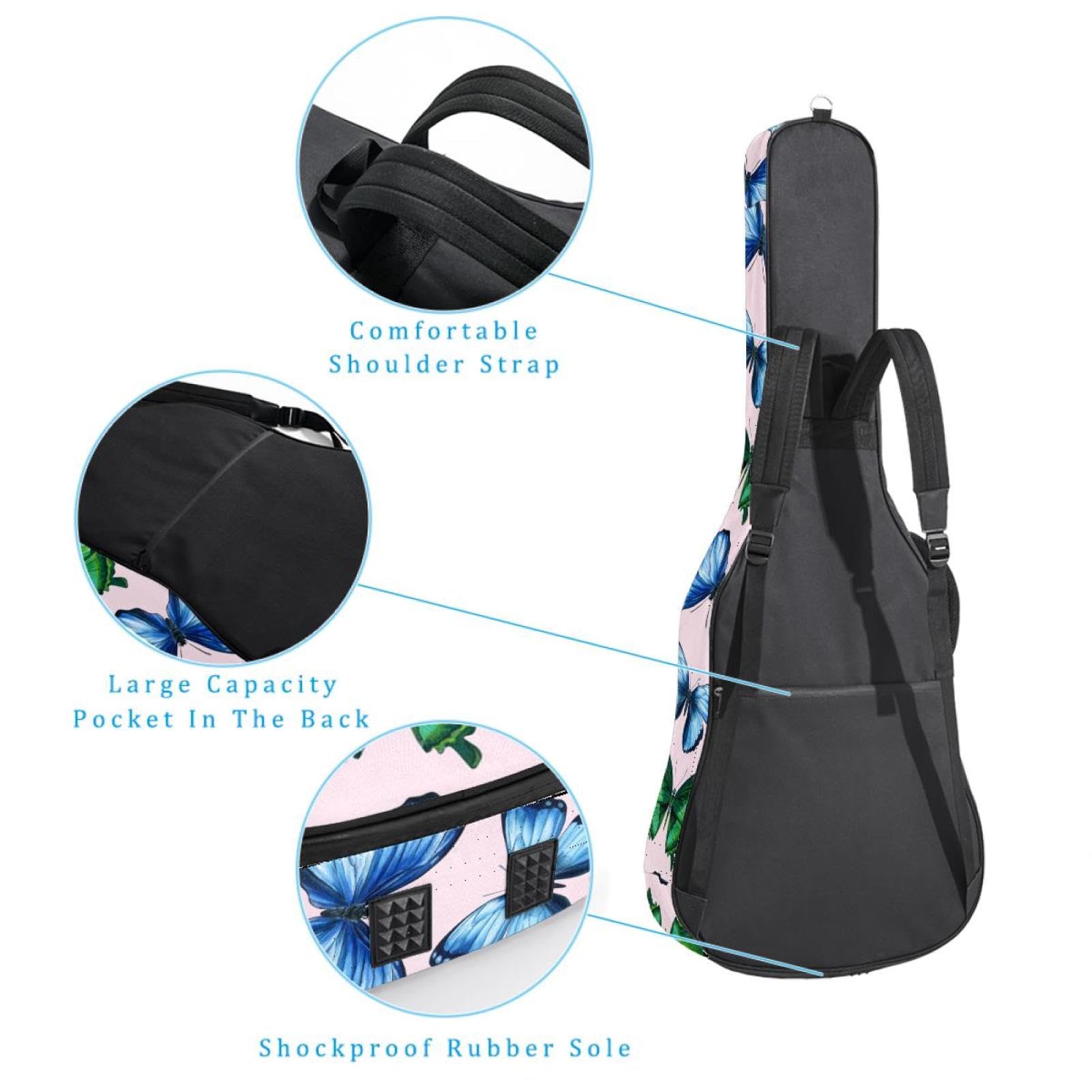 Torba na gitarę akustyczną wodoodporny plecak na gitarę grubo miękki wyściełany motyl klasyczna obudowa na gitarę, wielobarwny, 42.9x16.9x4.7 in, Organizer do torby