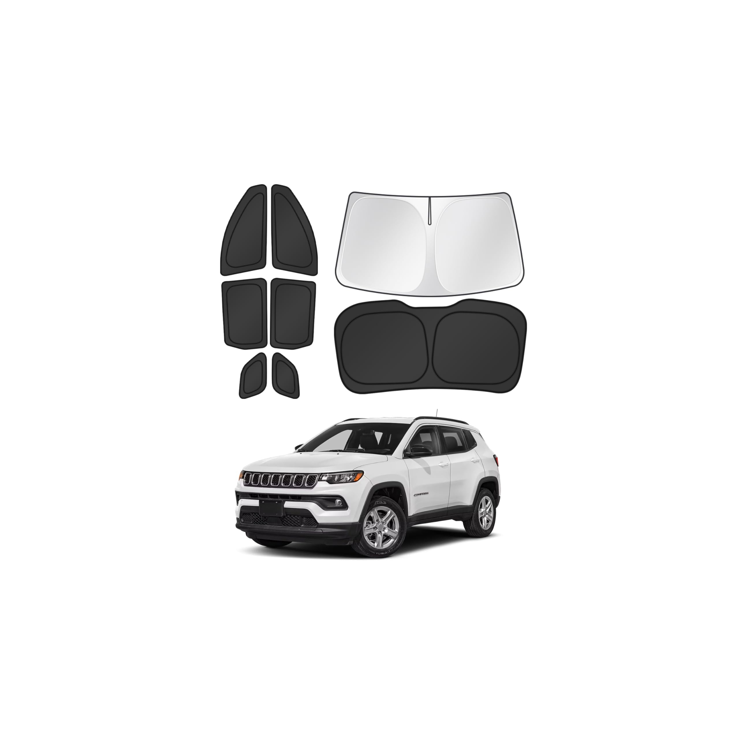 Canvcle Window Shades for 2017-2025 Jeep Compass Accessories Windshield Sun Shade Side Rear Window Covers Sunshade Sun Visor Shield Privacy Protection for Camping Keep Vehicle Cool Black 8PCS