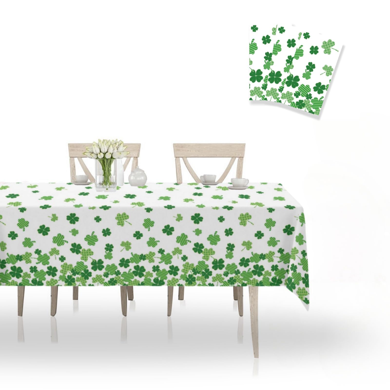 Lot De 2 Nappes De Table De La Saint-Patrick - 137 X 274 Cm - Extra Large - Imperméable - Vert - Décoration De Table - Motif Trèfle Irlandais - Pour Décoration De Table