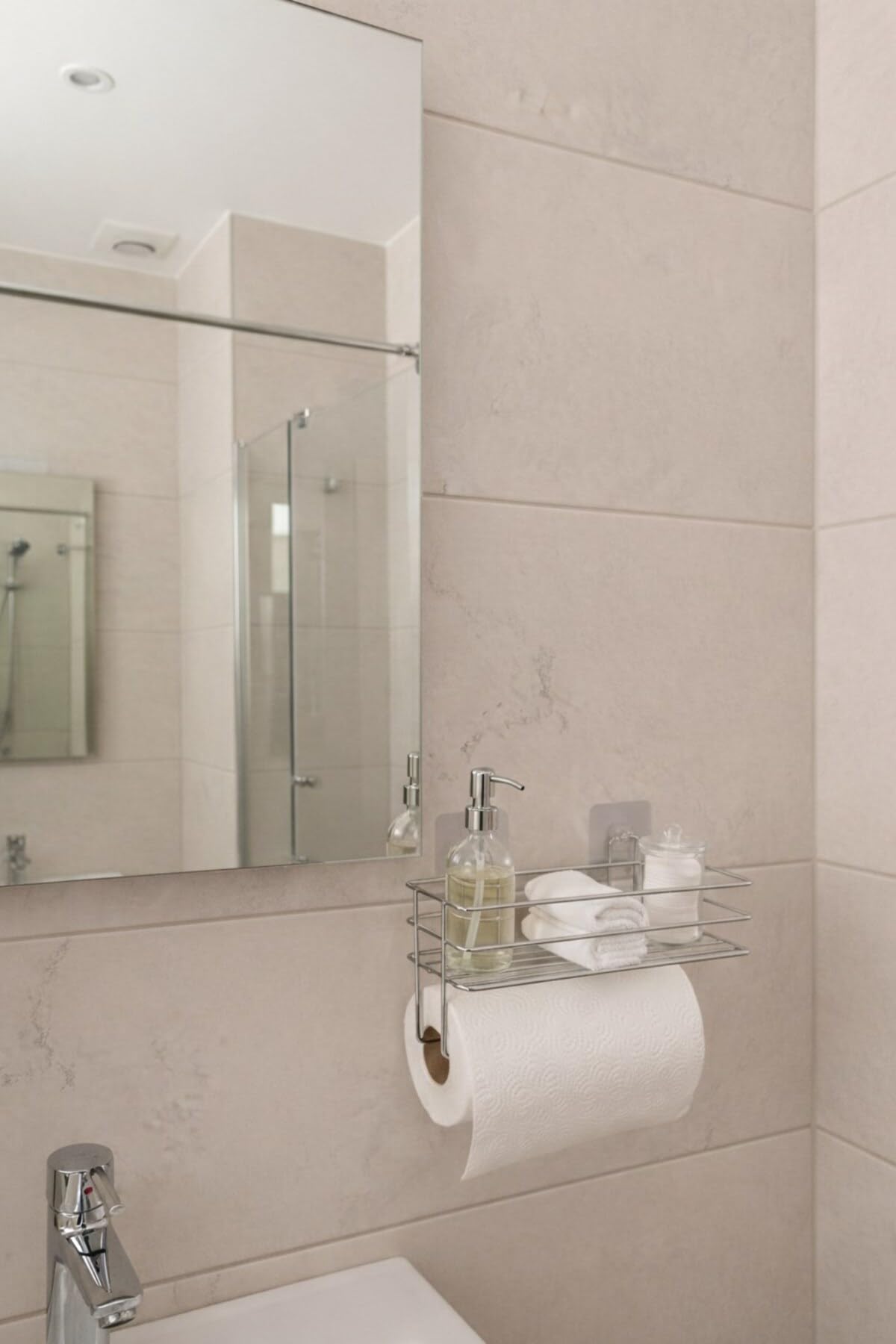 Sas Haus Yapışkanlı Raflı Kağıt Rulo Havluluk Peçetelik Havlu Kağıtlık Krom Banyo Mutfak Düzenleyici Raf SHR-, Gri