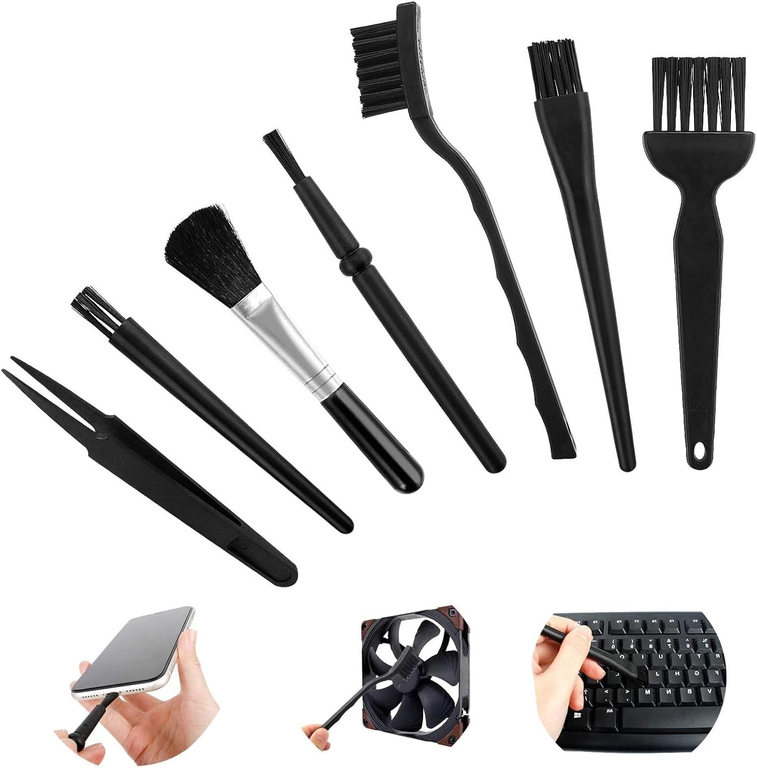 Anti Static Brush Set, 7 PCS ESD Cleaning Brushes for Keyboard & Electronics, Small Anti-Static Nylon Brushes for PC Laptop Motherboard Camera Phone Tablet Dust Cleaning Tool Kit