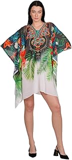CURVSHAPE Trendy V-Neck Digital Print Kaftan Dress for Women – Free Size (S-4XL) – Ideal for Beach, Parties & More Green