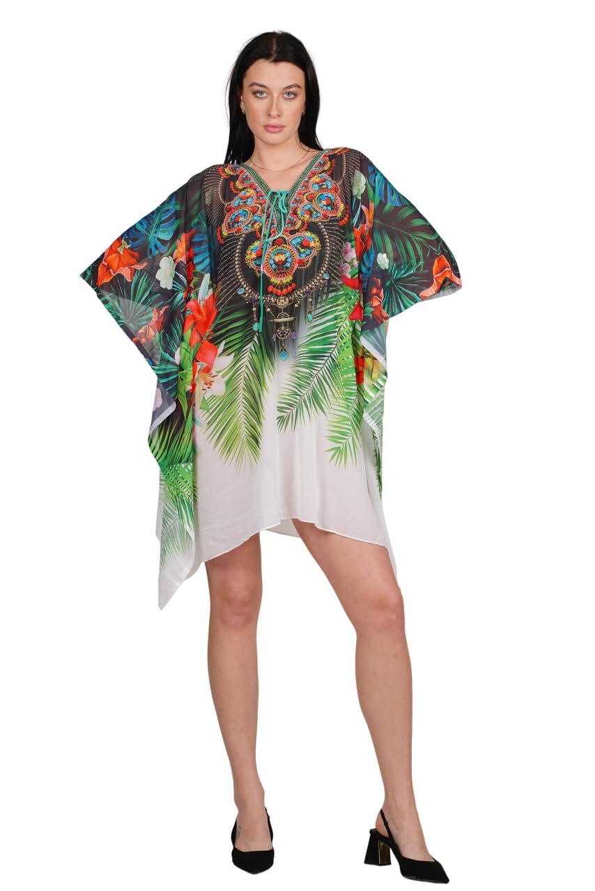 CURVSHAPE Trendy V-Neck Digital Print Kaftan Dress for Women – Free Size (S-4XL) – Ideal for Beach, Parties &amp; More Green