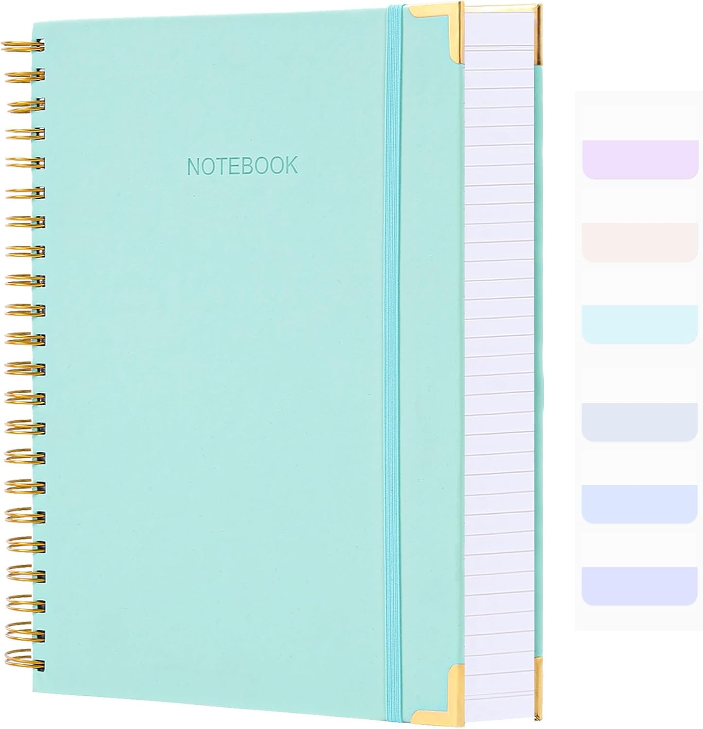 Spiral Notebook, College Ruled Notebook Journal, 8.5” x 11”, 300 Pages Leather Writing Journal for Women Men, A4 Hardcover Notebook for Work School, 24pcs Index Tabs, Teal