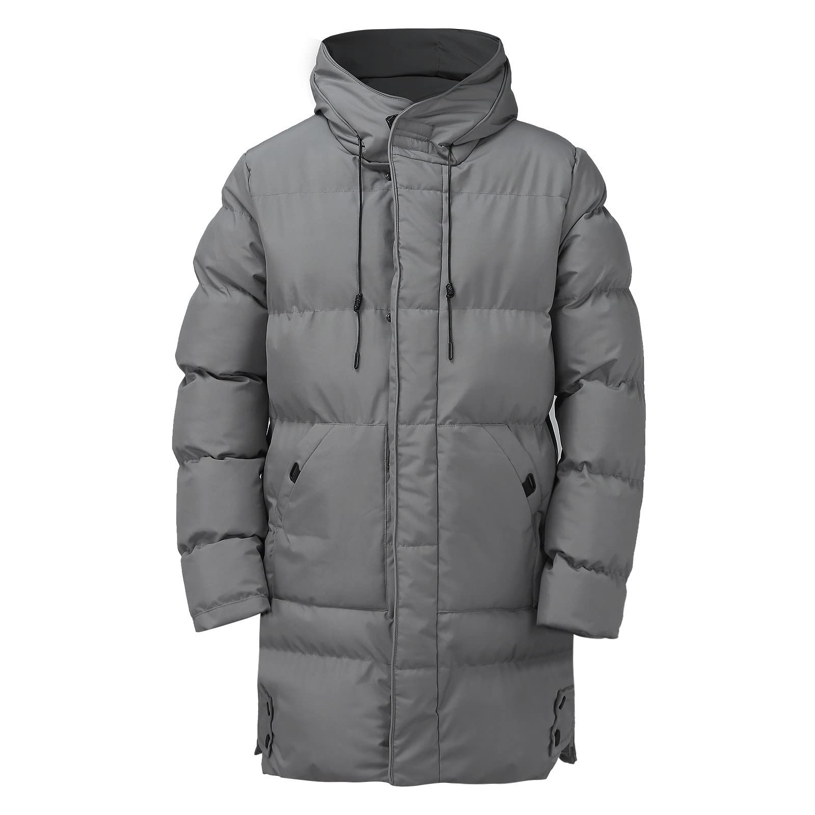 Piumino da uomo, caldo, lungo, trapuntato, autunno e inverno, termico, con cappuccio, tinta unita, leggera, giacca invernale comoda, calda trapuntata