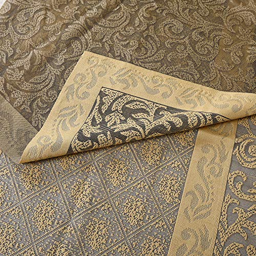 Image of Kuber Industries Premium Sofa Cover|Chikankari Cotton Fabric|6 Pieces Cotton 5 Seater Sofa Cover Set (Cream) Center Table Cover|Table Cloth for 4 Seater|Gold