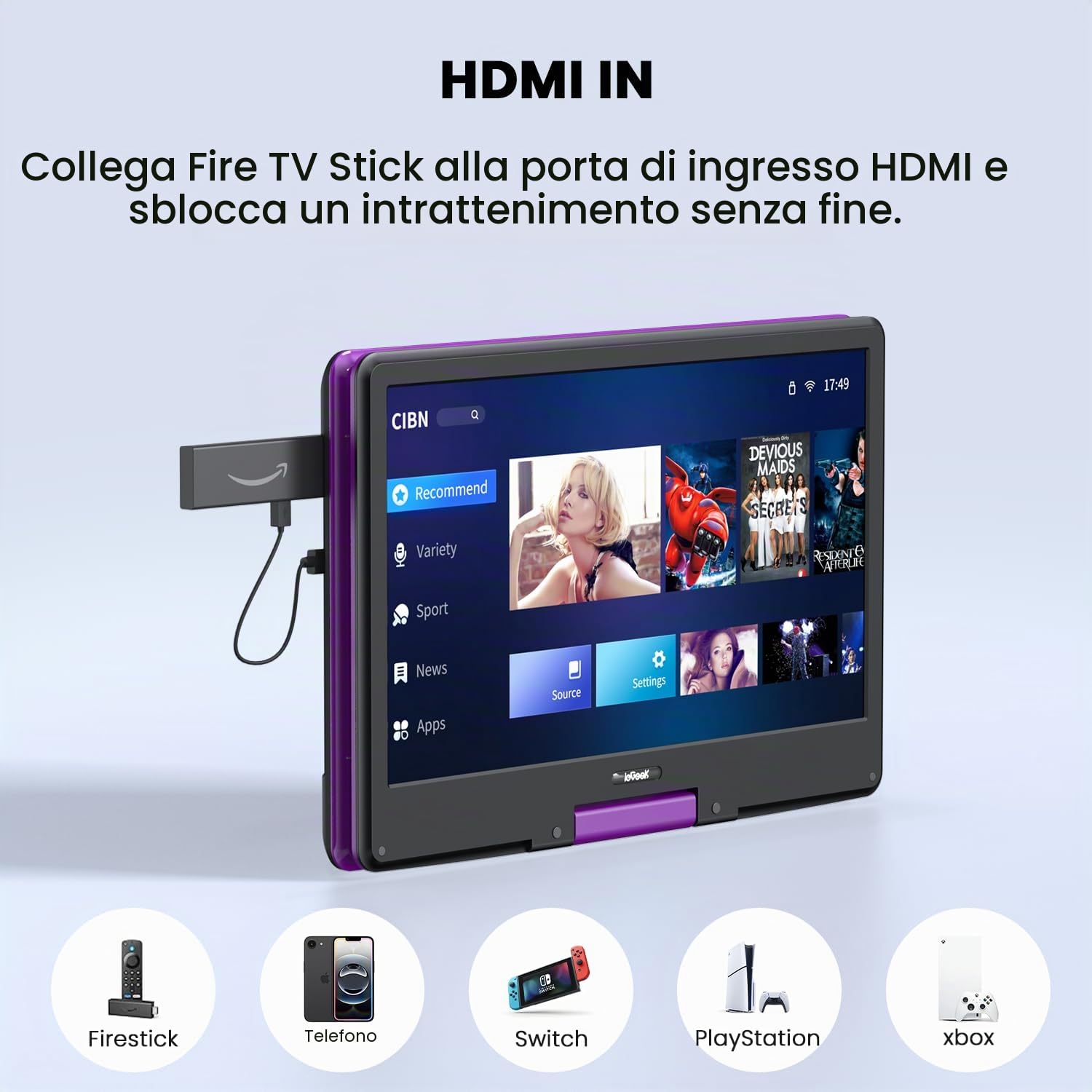 ieGeek Lettore DVD Portatile da 16 Pollici con Schermo Girevole da 14,1", Ingresso HDMI, Batteria Ricaricabile 6 Ore, Senza Regione, Riproduzione USB/SD per Anziani, Bambini e Viaggi