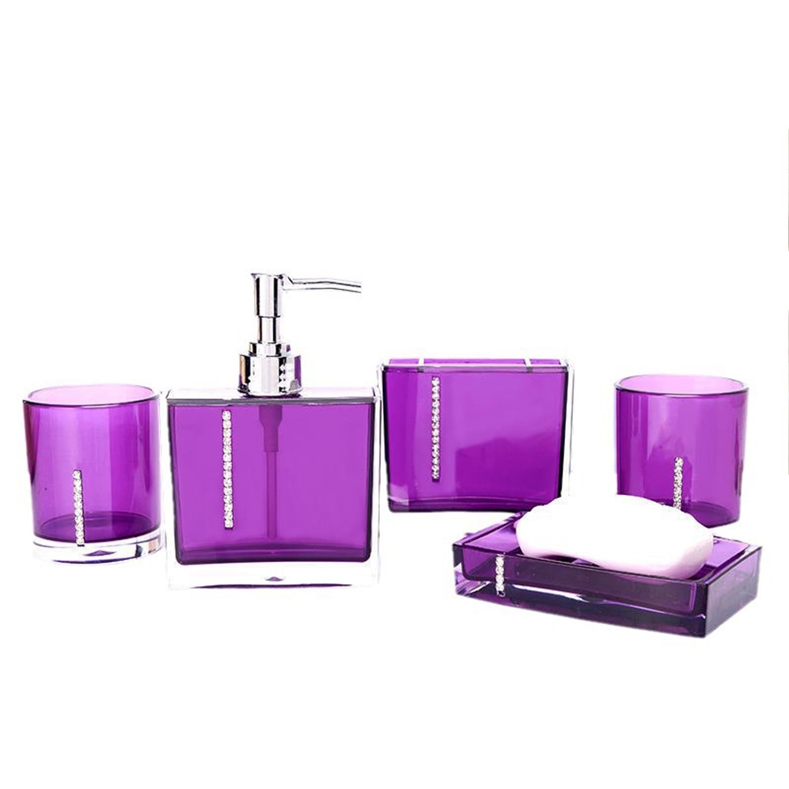 Juego de 5 unidades de tocador de baño de acrílico con soporte para cepillos de dientes de cristal, juego de dispensador de jabón, vaso, recipiente de loción líquida, juego de soporte para cepillo de