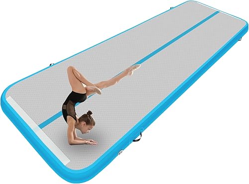 XHYCPY Colchoneta inflable de gimnasia de 13, 16 y 20 pies, extra ancha de 4.3 pies de grosor y 4 pulgadas, con bomba de aire eléctrica