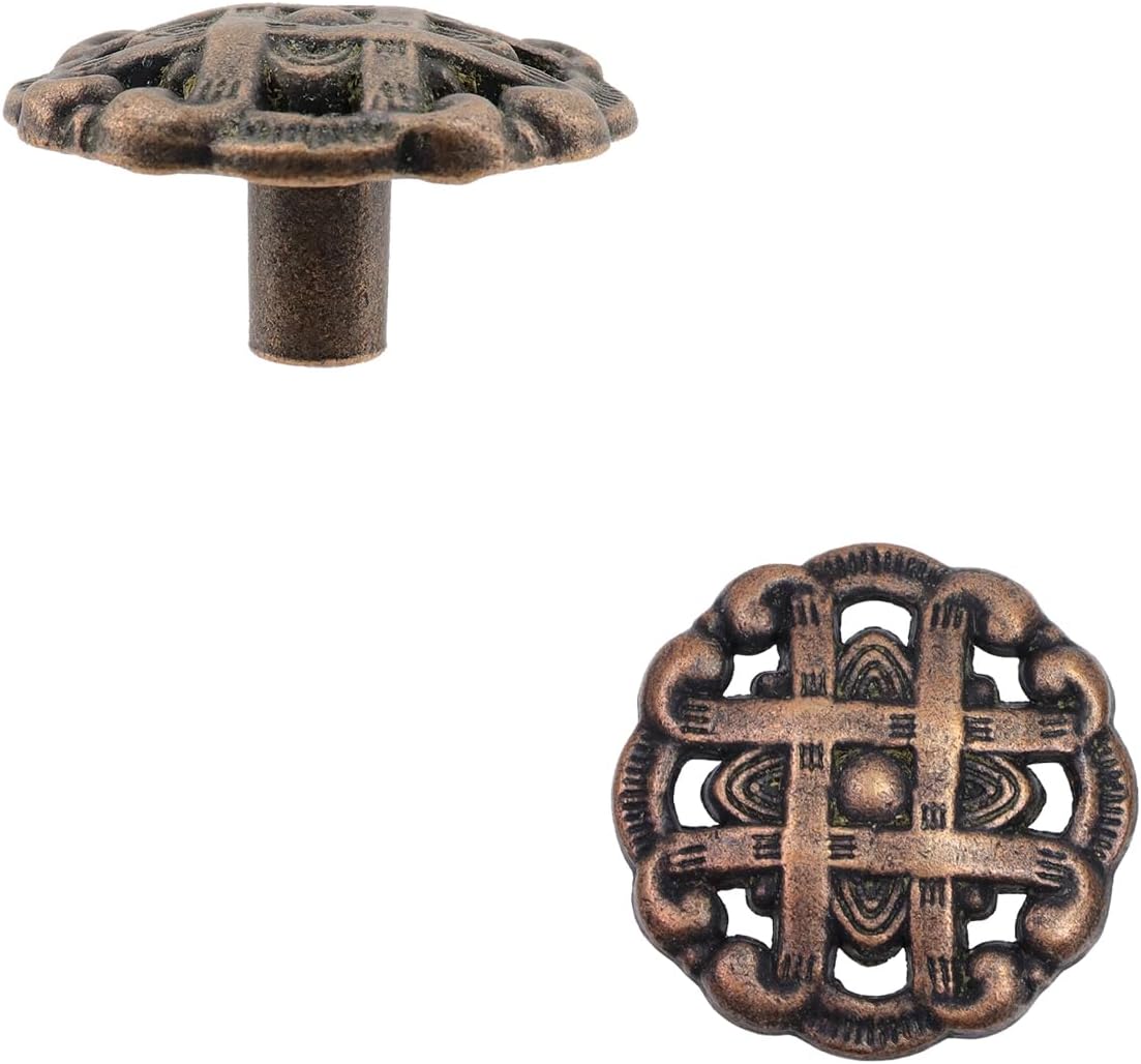 10Pcs Antique Drawer Knobs, Round Dresser Cabinet Knobs Vintage Decorative Furniture Hardware Handle Pull knob for Cupboard Wardrobe Kitchen Oil Rubbed Red Bronze 1.42"