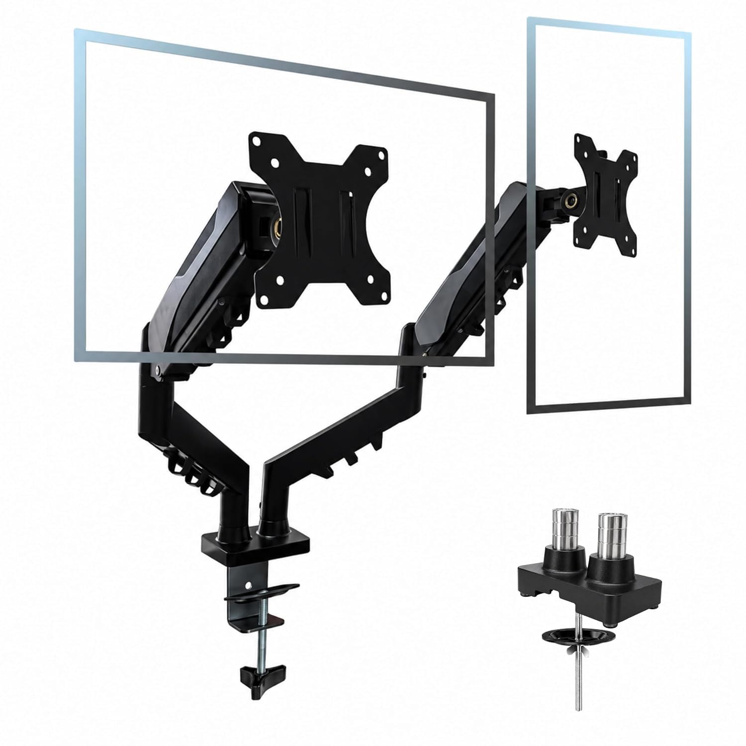 Volcano Dual Monitor Mount for 13–32" Inch Screens, Adjustable Gas Spring Monitors Arm Desk Stand with C-Clamp & Grommet Base, Motion 360° Swivel & Tilt, Supports 19.8 lbs-picture-19