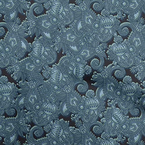 oneOone Georgette Viscose Teal Blue Fabric Kalamkari Sewing Material Print Fabric By The Yard 42 Inch Wide-181