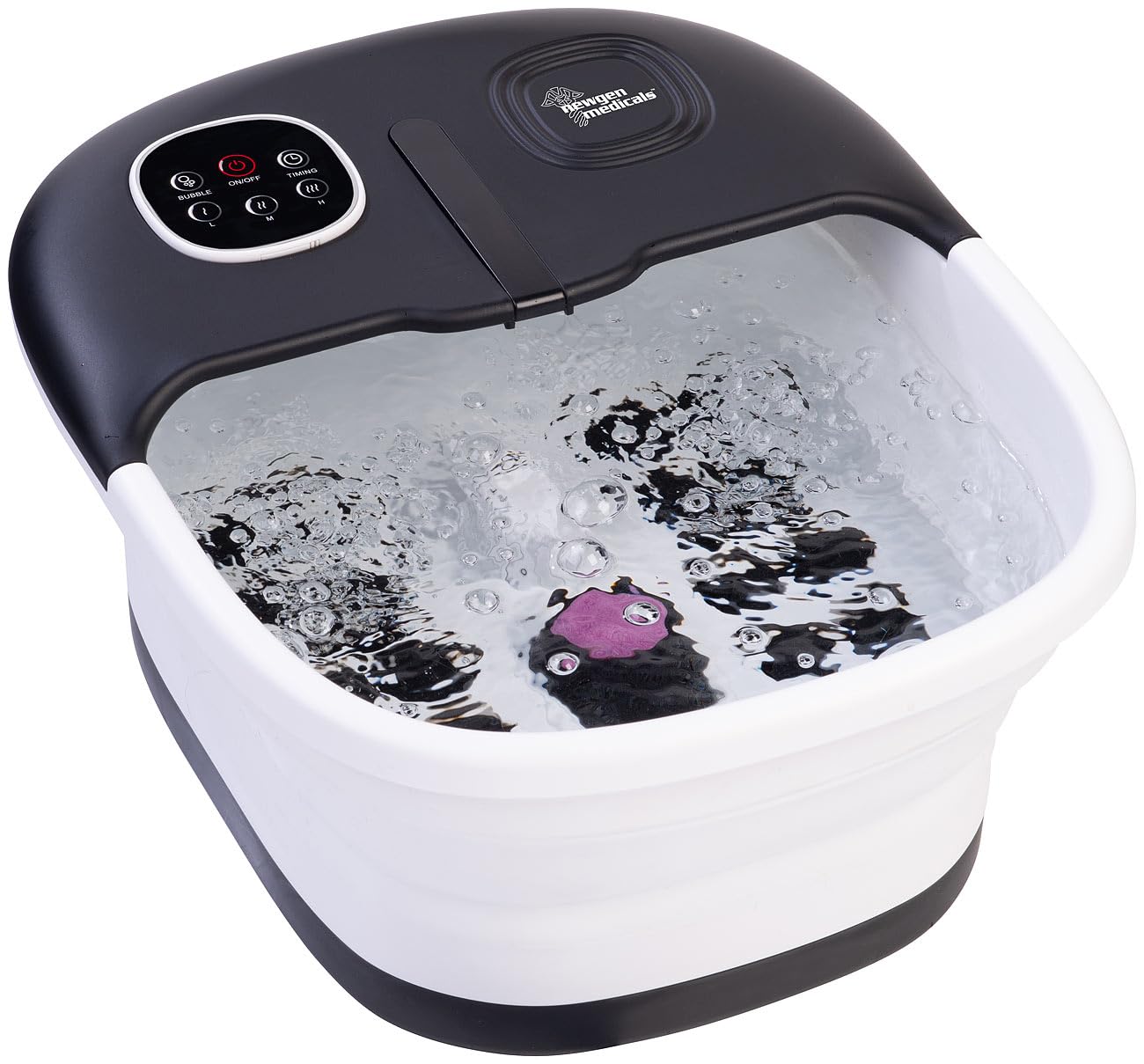 newgen medicals Pediluvio Pieghevole con Massaggio a Bolle d'Aria, 16 Rulli, 3 Livelli di Temperatura, Telecomando, 500 W, Bianco/Grigio Scuro
