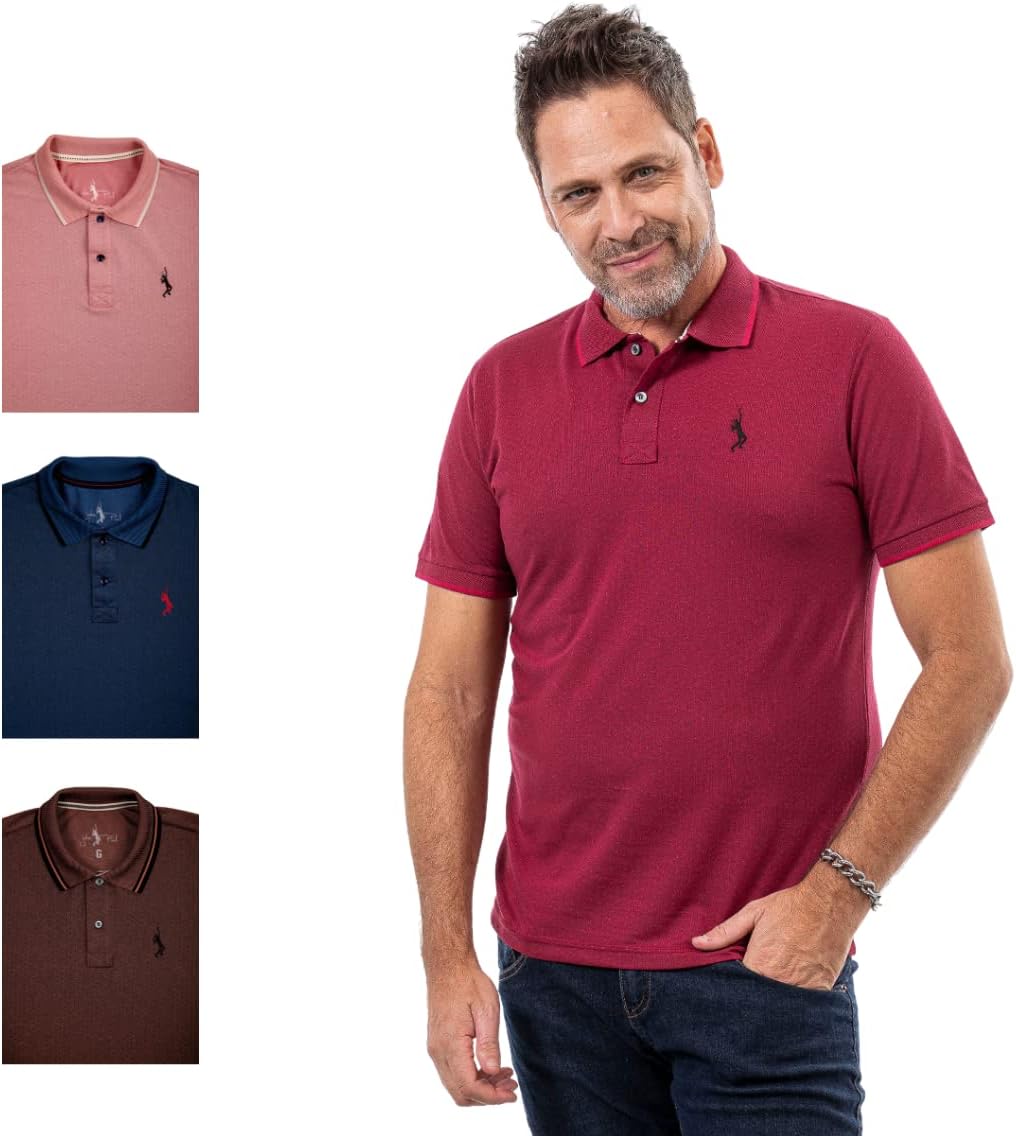 Kit 4 Camisa Polo Básica Piquet Algodão Jacquard Ponto John Pull kit 66