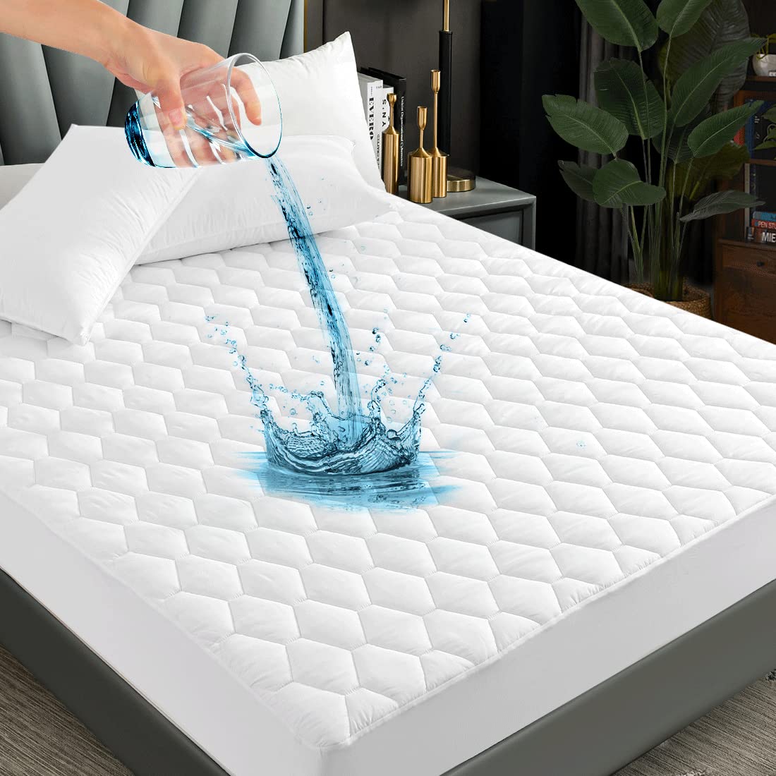 ((Similar))Twin Size 100% Waterproof Mattress Pad, Breathable Quilted Fitted Mattress Protector with Deep Pocket Stretches up to 18 Inches, Soft Hollow Cotton Filling Mattress Cover for Twin Size Bed (White)