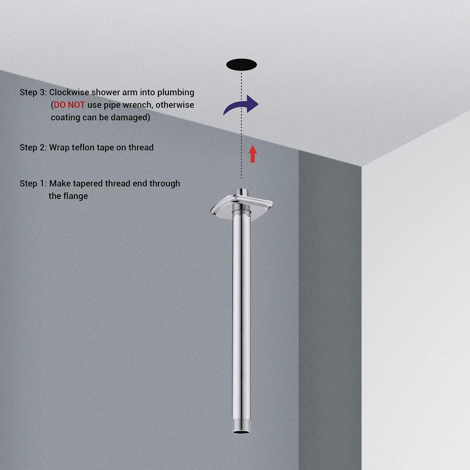 TRUSTMI 12 inch Straight Ceiling Mount Shower Arm with Flange, Stainless Steel Extension Arm for Fixed Shower Head, Chrome