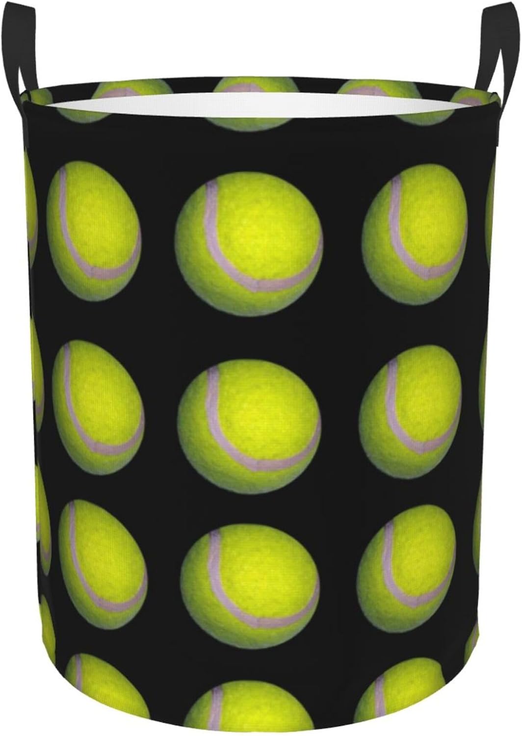 Large Laundry Basket, Yellow Black Tennis Ball Pattern Laundry Hamper Bag Collapsible Washing Bin With Handles for College Dorm, Family Essentials Storage
