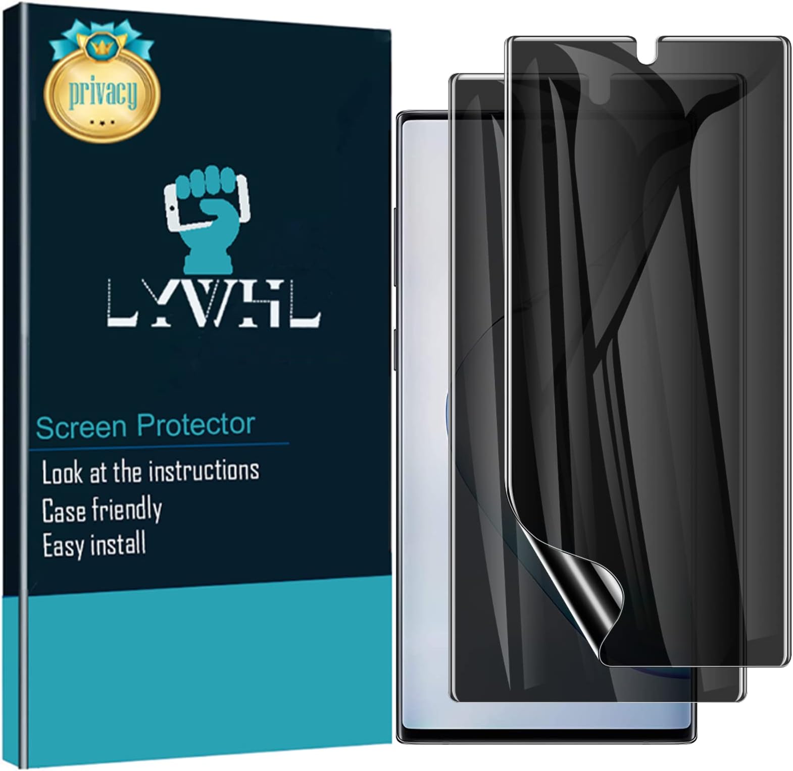 LWYHL 2 Pack Note 10 Plus Privacy Screen Protector, Anti-Spy Black Flexible TPU Film for Samsung Galaxy Note 10+ [Support Fingerprint ID] Full Adhesive Easy Install Accessories Case Friendly