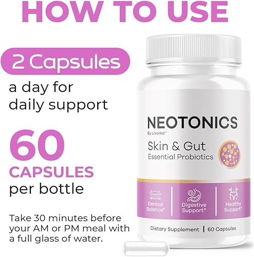 Miniatura 3 de Paquete de 5 cápsulas Neotonics  Probióticos esenciales oficiales de Neotonics para la piel y el intestino, fórmula avanzada Neotonics Skin and Gut