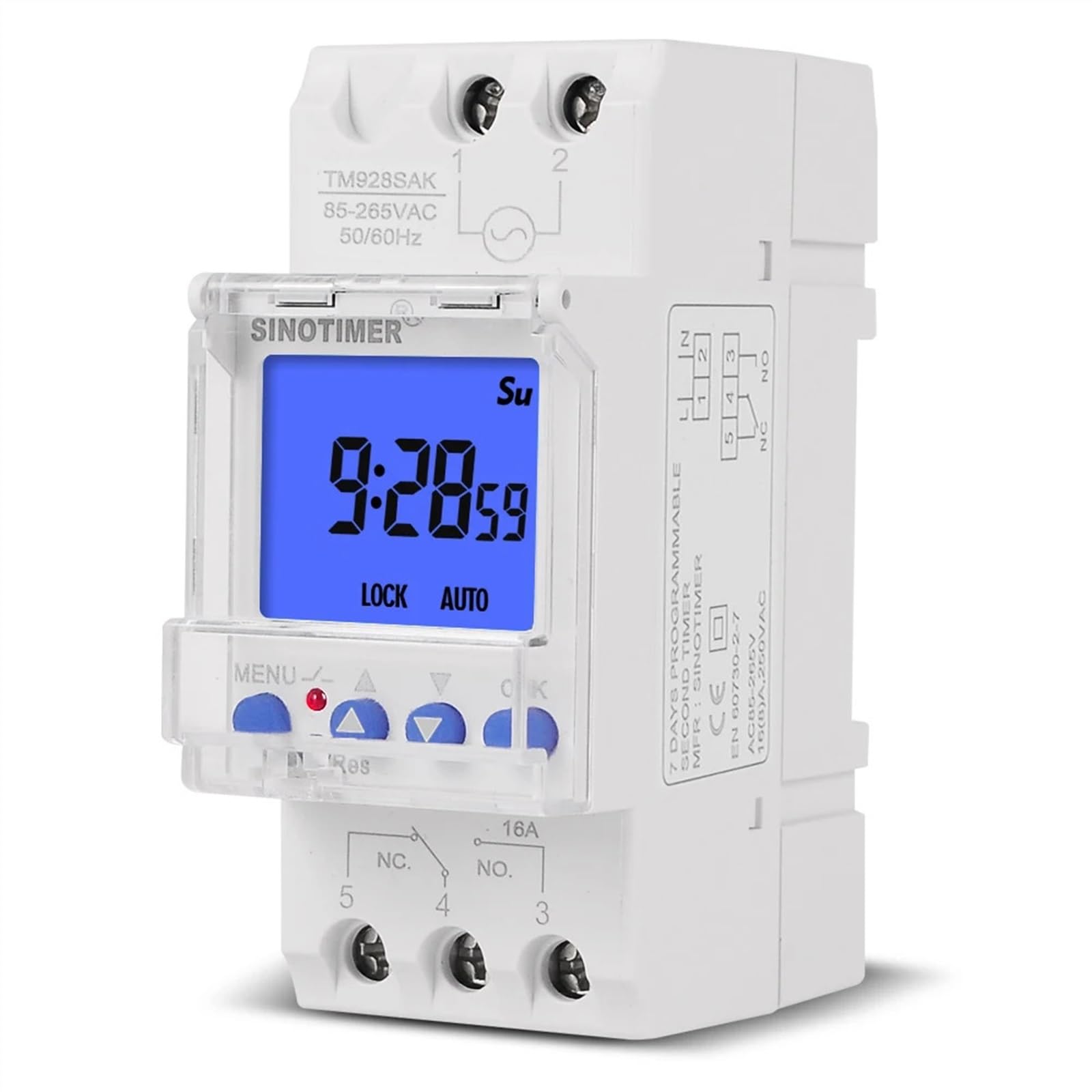 Interruptor Temporizador programable de Segundo intervalo, 7 días, Pantalla de retroiluminación doméstica, Controlador de relé de Tiempo, Carril DIN con Bloqueo, 110V, 220V(30A)
