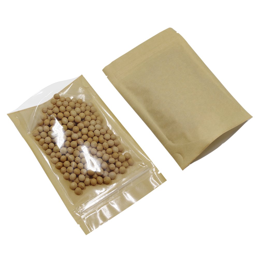 50 sacchetti trasparenti in carta kraft marrone con chiusura lampo richiudibili per caffè alimenti 10 x 15 cm