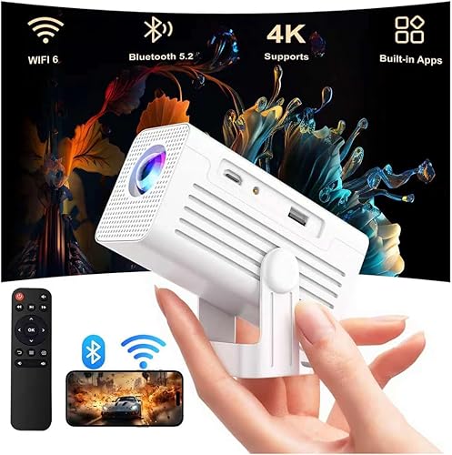 Mini proyector con WiFi y Bluetooth, proyector inteligente compatible con 1080P con aplicaciones integradas, proyector de películas para exteriores