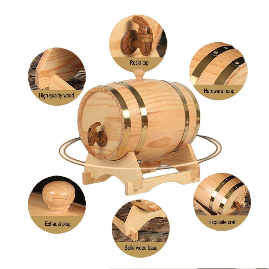 Botte Di Vino In Rovere 3L Stile Retrò - Conservazione Whisky, Brandy E Vino Rosso Con Rivestimento Alluminio - Foto 7