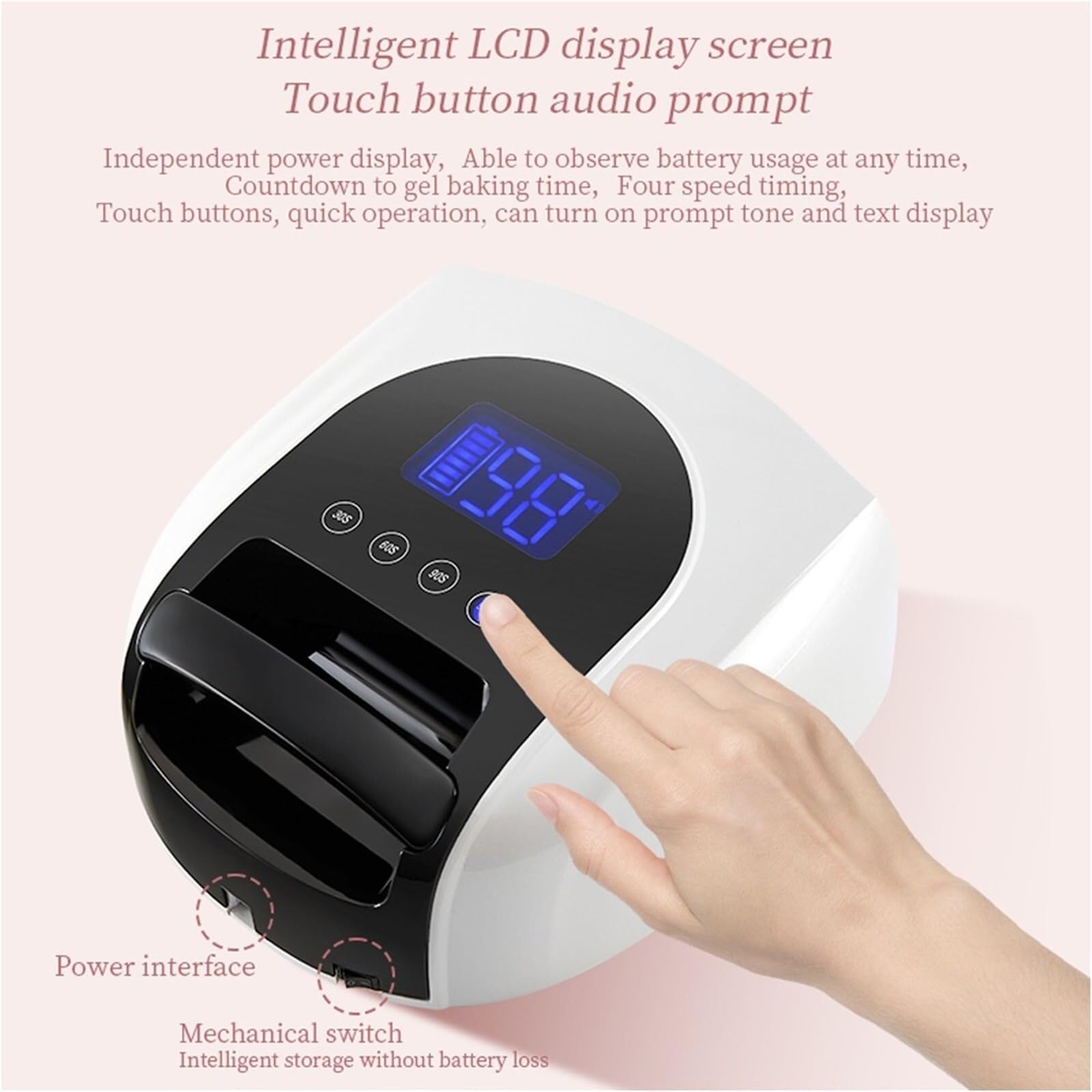 Lampe à ongles portable avec base amovible de 96 W, séchoir à vernis gel, lampe UV LED (30 A)