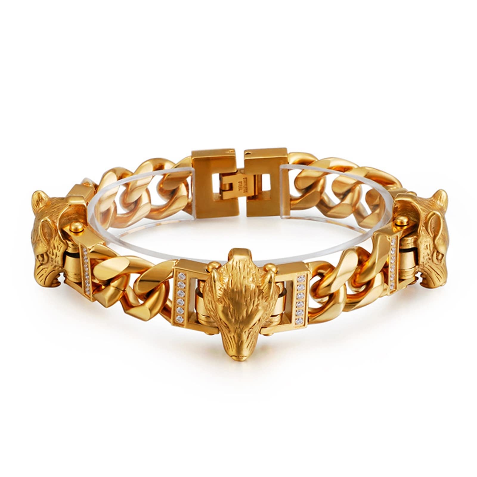 Gliederarmbänder für Herren in Edelstahl, Wolf Armbänder für Männer Tolles Geschenk für Männer