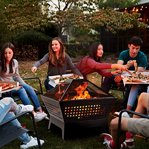 Amagabeli Fire Pit With Waterproof Cover Outdoor Wood Burning 24.4In Firepit Firebowl Fireplace Poker Spark Screen Retardant Mesh Lid Extra Deep Large Square Backyard Deck Heavy Duty Grate Bg410 #TOP5