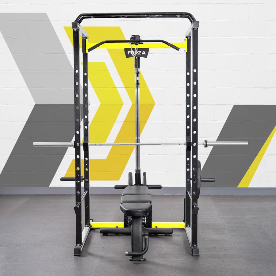 FORZA Power Rack con barra per trazioni, barre per dip, ganci a J e ganci di sicurezza, gabbia per squat resistente per allenamento in casa e in palestra