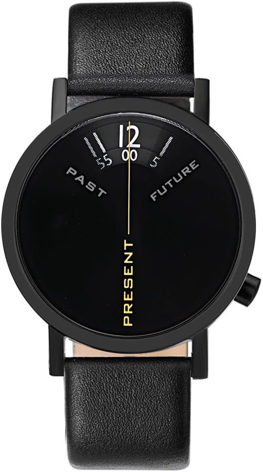 Projects Watches "Past, Present, Future Black IP Stainless Steel Leather Unisex Watch