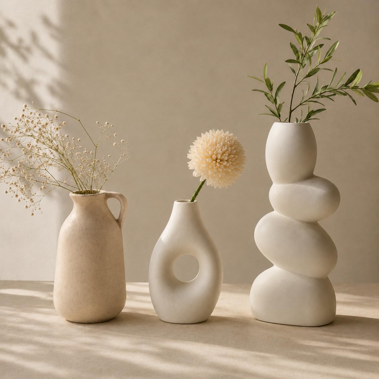 Luxury Ceramic Vase Combo | Minimalist Hand-Painted Vases for Living Room & Dining Table (Nordic Vase Set of 3)-image-4