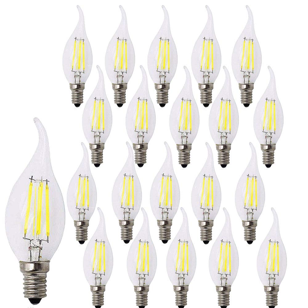 20er E14 Vintage Kandelaber LED-Lampen 4W C35 400 Lumen Kaltweiß 6000K Kronleuchter Glühbirnen E14 40W Äquivalent, C35 Filament LED Kerzenlampe E14 Flammenspitze Nein Dimmbar