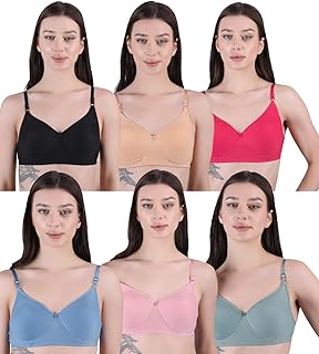 Celary Women's Cotton Blend Lightly Padded Bra|| Wirefree T-Shirt Bra|| 6 Piece Combo|| Every Day Use Bra