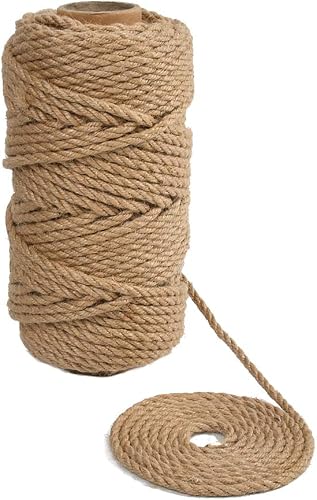 EMNIMQ 5mm Jute Twine,50M/164 Feet Strong Jute Rope,Twisted Thick Jute Twine String,for Wall Paintings,Chandeliers,DIY Cat Scratcher,Staircase Handrails,Artistic Wall Hanging Ropes, Handicrafts Cord