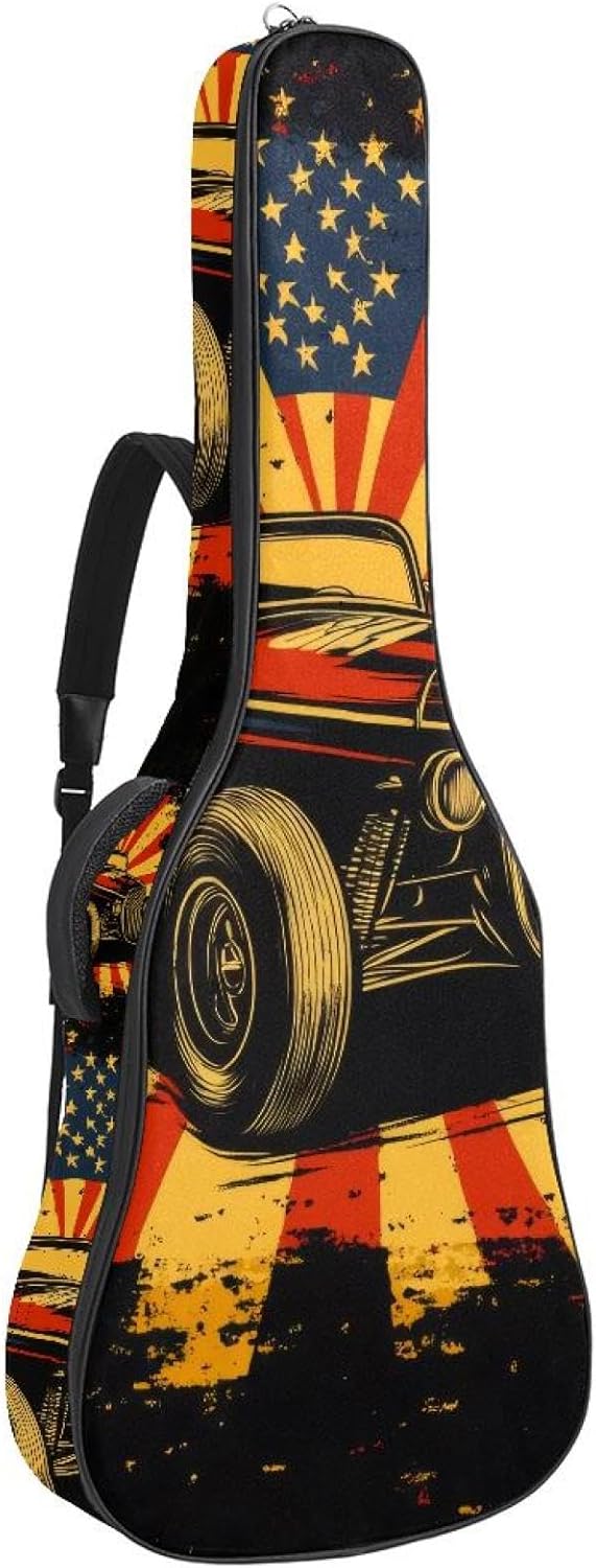 40 41 42 Inch Acoustic Guitar Bag, 0.4 In Thick Sponge Padded Guitar Case Gig Bag with Back Hanger Loop and 2 Pockets, Racing Car Road Speed Print