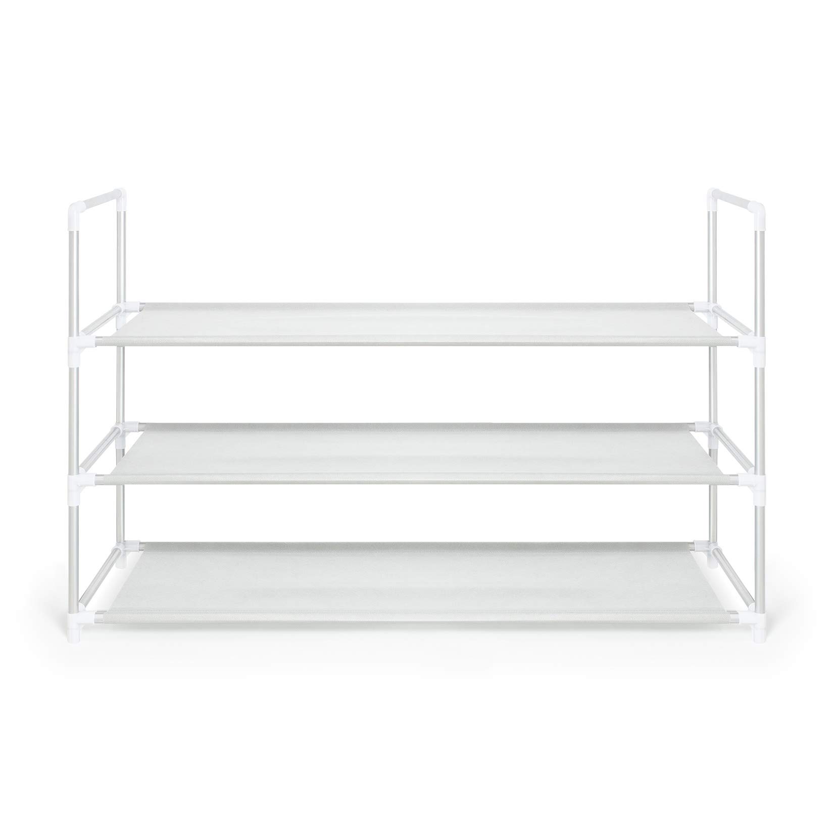 Ehc Black Shoe Rack 3 Tier, Shoe Storage Organiser, Stackable Shoe Rack, Shoe Shelf For Hallway, Living Room, Bedroom